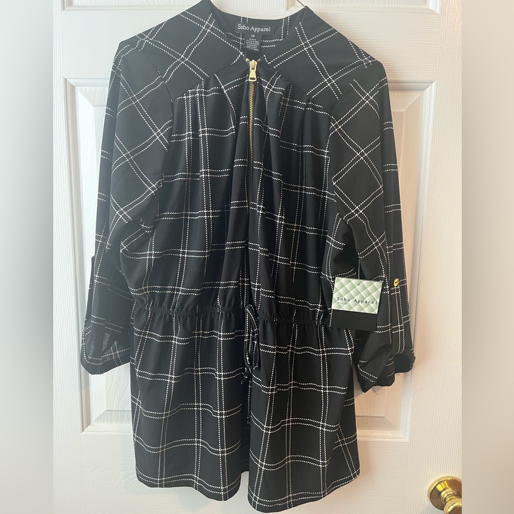 Soho Apparel- Black with White Grid Pattern blouse